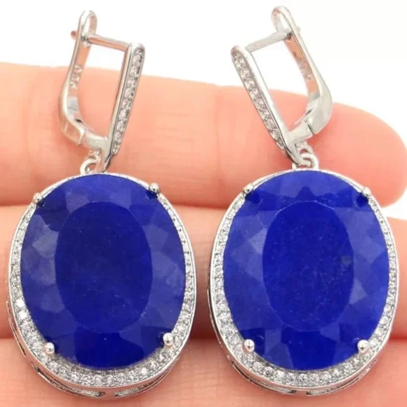 🔥🔥NEW GENUINE BLUE SAPPHIRE EARRING SET🔥🔥 - Picture 3 of 4
